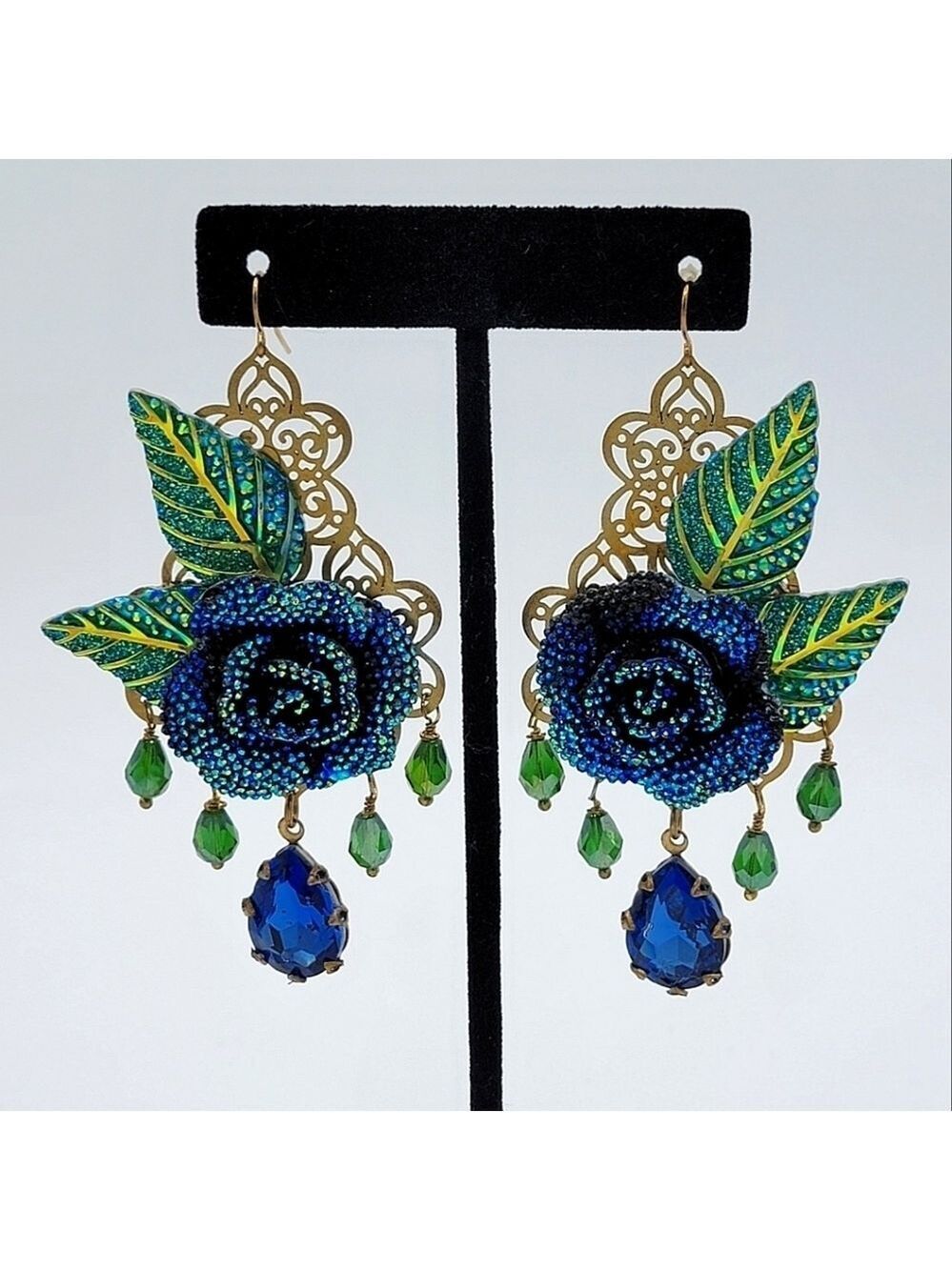 Earrings Blue Rose Floral #2064